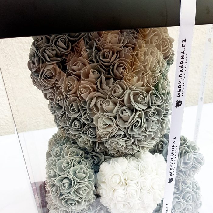 Sage green rose bear with a white heart